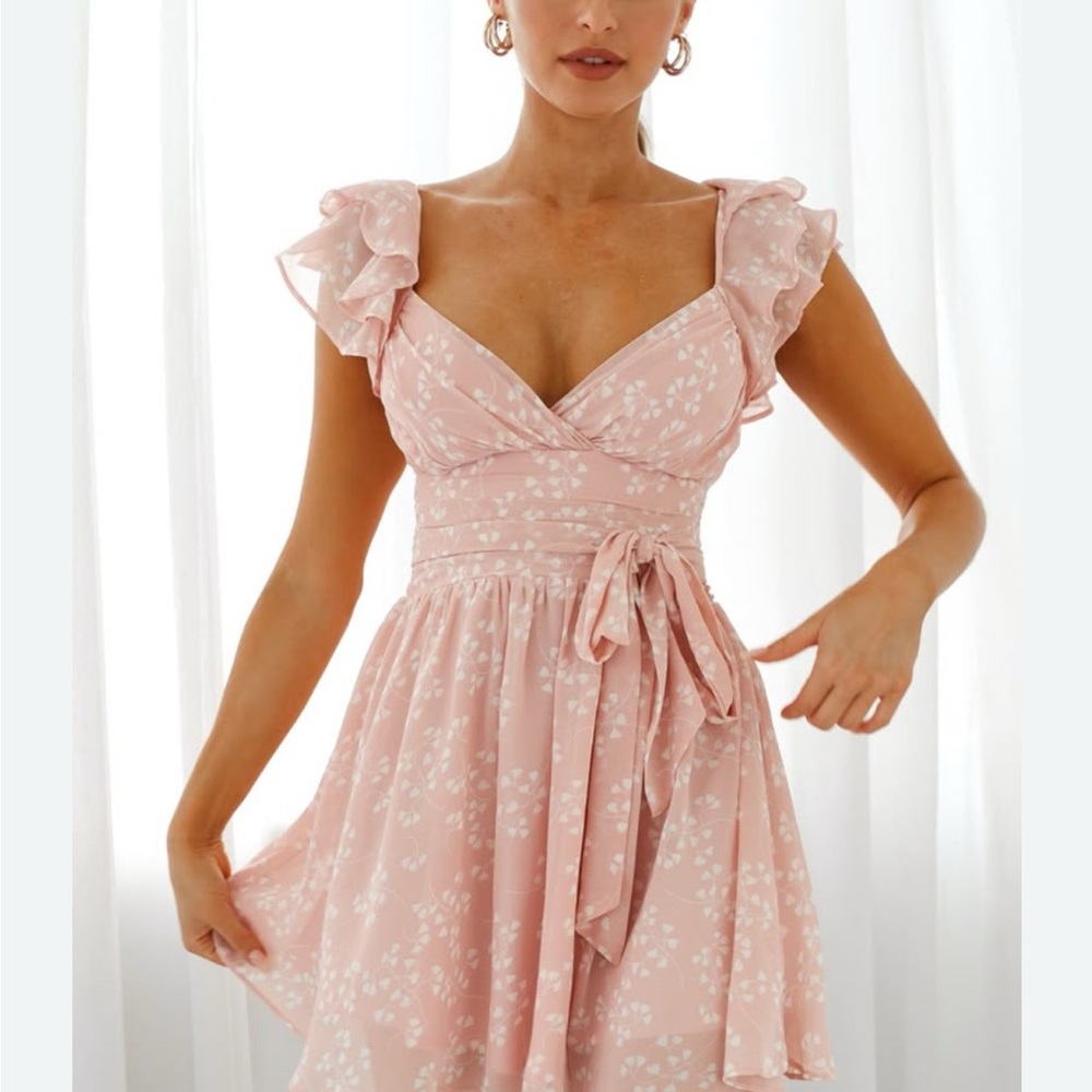 Selfie Leslie Pink Ruffled Wrap Mini Dress